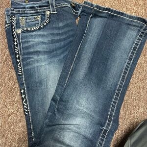 Miss Me Blue Boot Cut Jeans with Rhinestone Accents